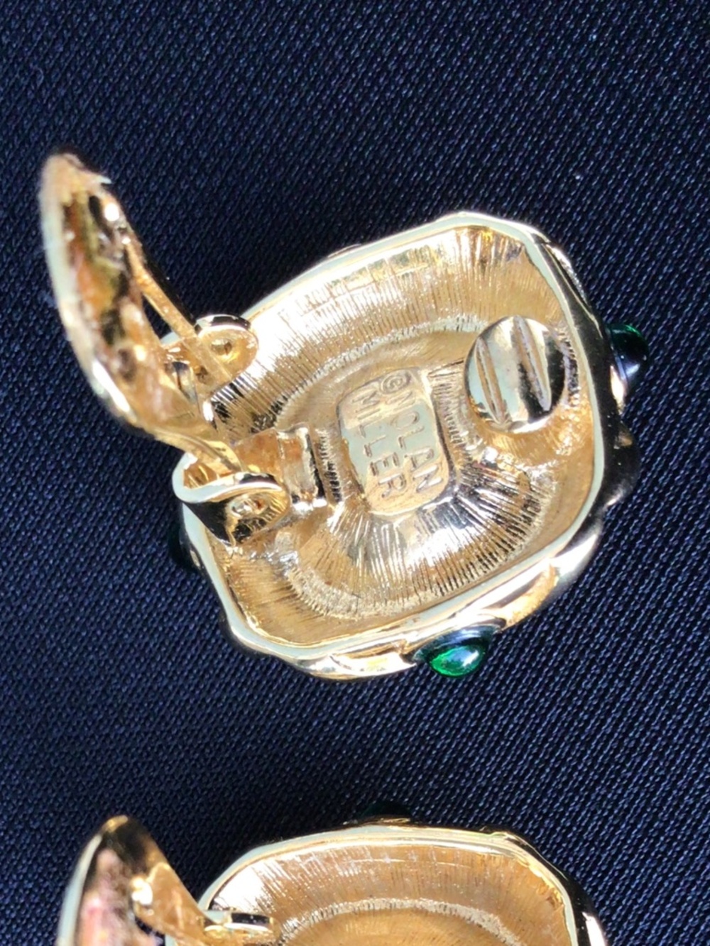 Vintage Nolan Miller Faux Topaz and Green Accents Button Clip On Earrings - Picture 16 of 16